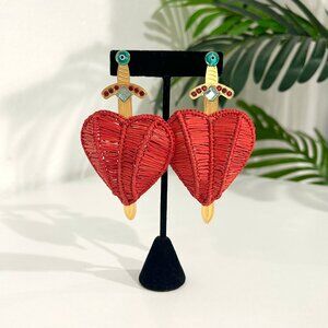 Mercedes Salazar Raffia Heart & Sword Earrings